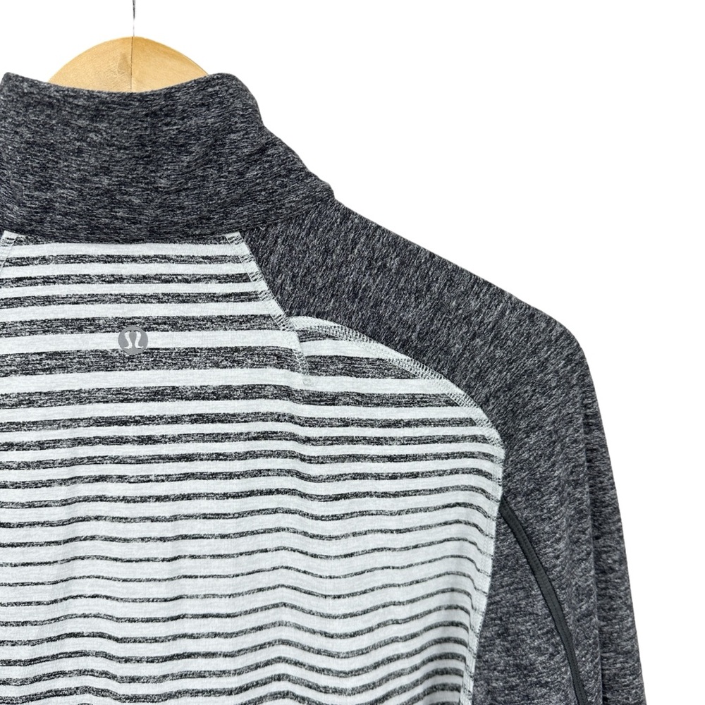 LULULEMON Surge Warm Quarter Zip Shirt Striped Gray - Picture 6 of 7